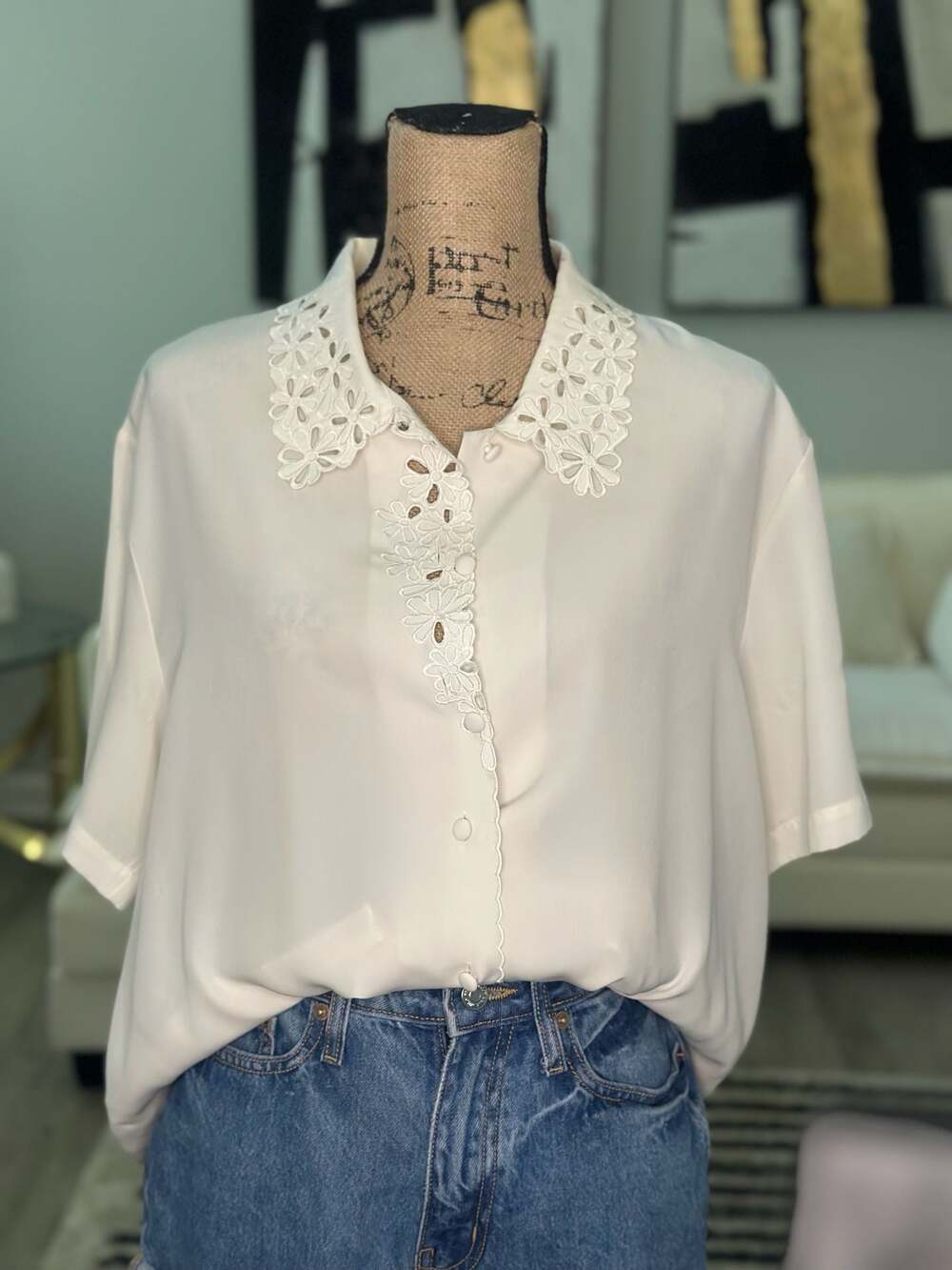 Just For Women Vintage Short Sleeve Button-Front Blouse